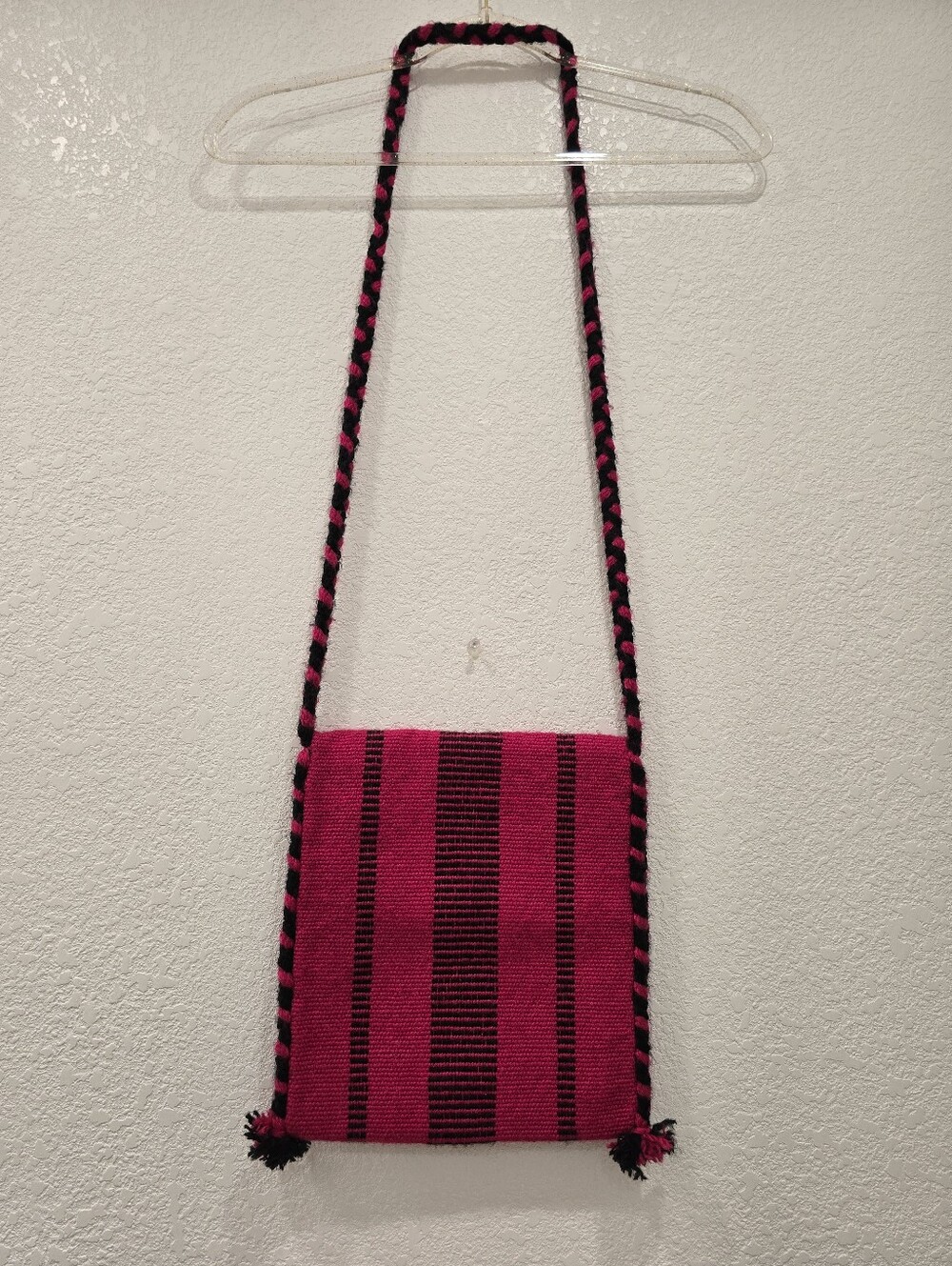 Handmade Crossbody Bag Satchel Geometric Woven Design Pink Black - Picture 4 of 6